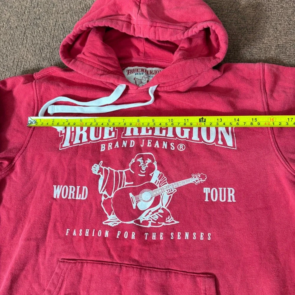 True Religion Mens World Tour Buddha Hoodie Red Graphic Sweatshirt Small B+